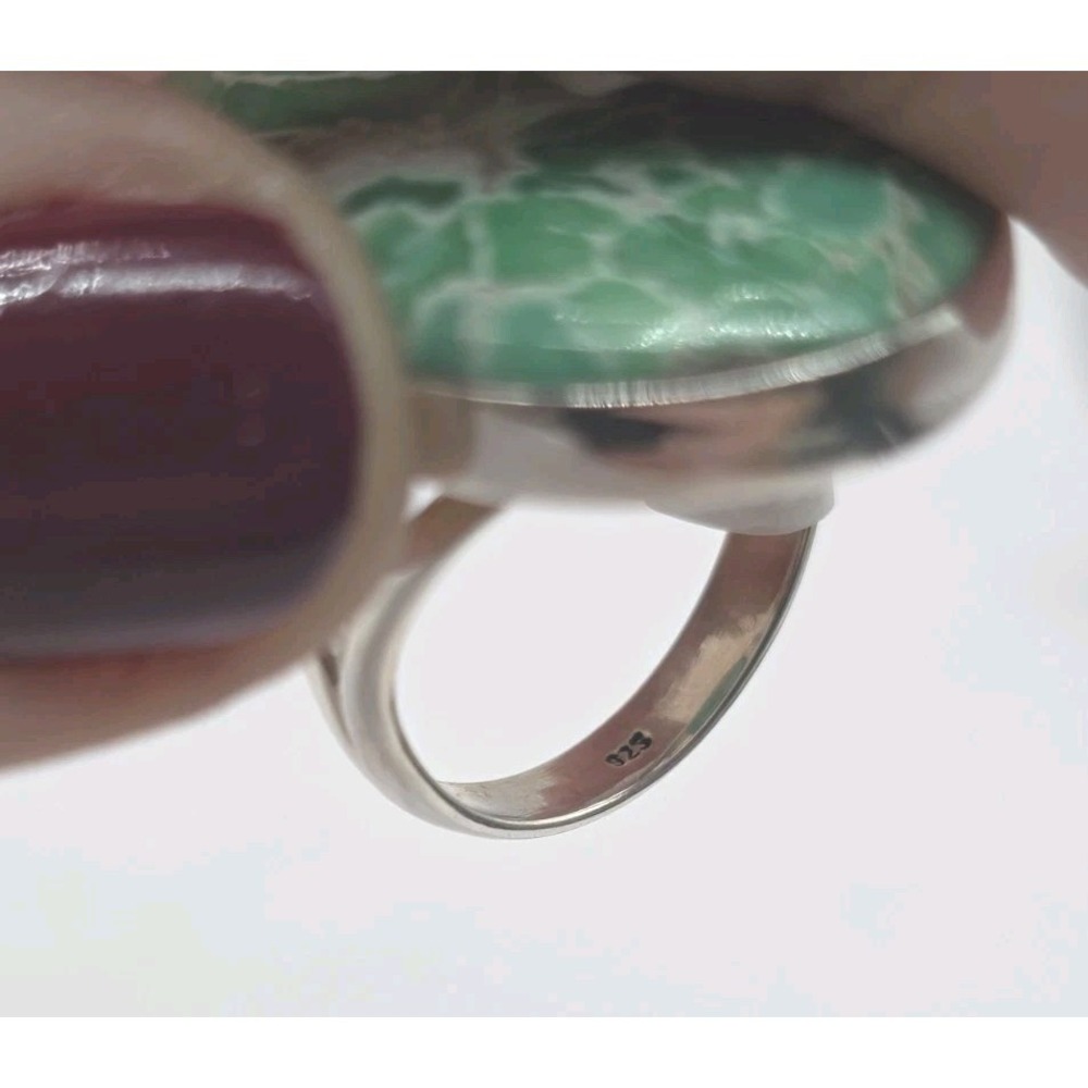 Genuine Green Variscite Oval Ring Size 6.5 Sterling Silver Bezel Set NWT - Picture 6 of 10